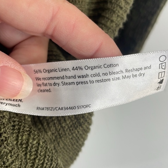 Eileen Fisher Olive Organic Linen/Cotton Blend Hooded Tunic Sweater Sz L - Picture 3 of 7